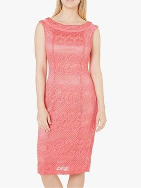 Gabby Skye Coral Lace Midi Dress
